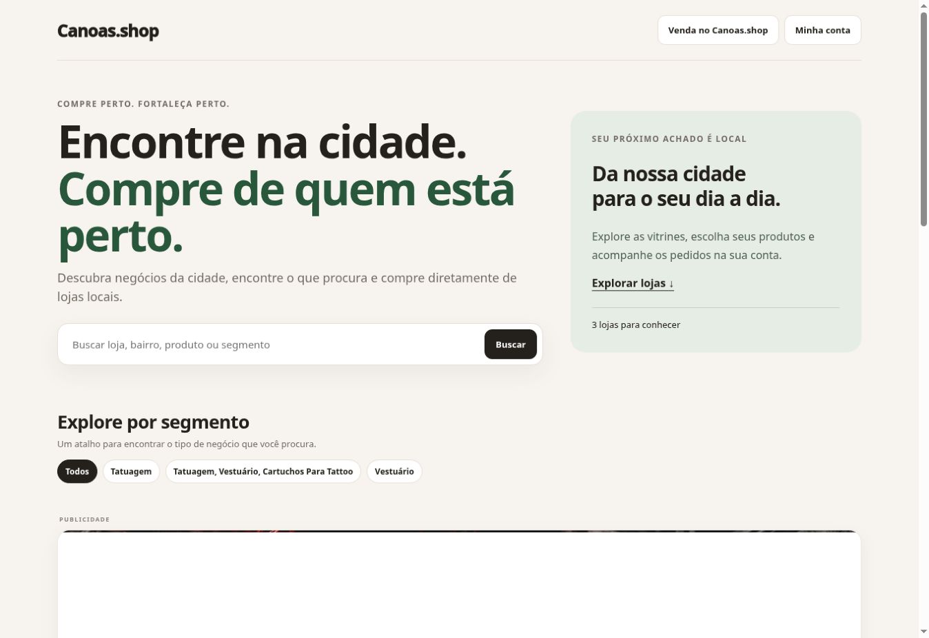 Captura do site Canoas.shop