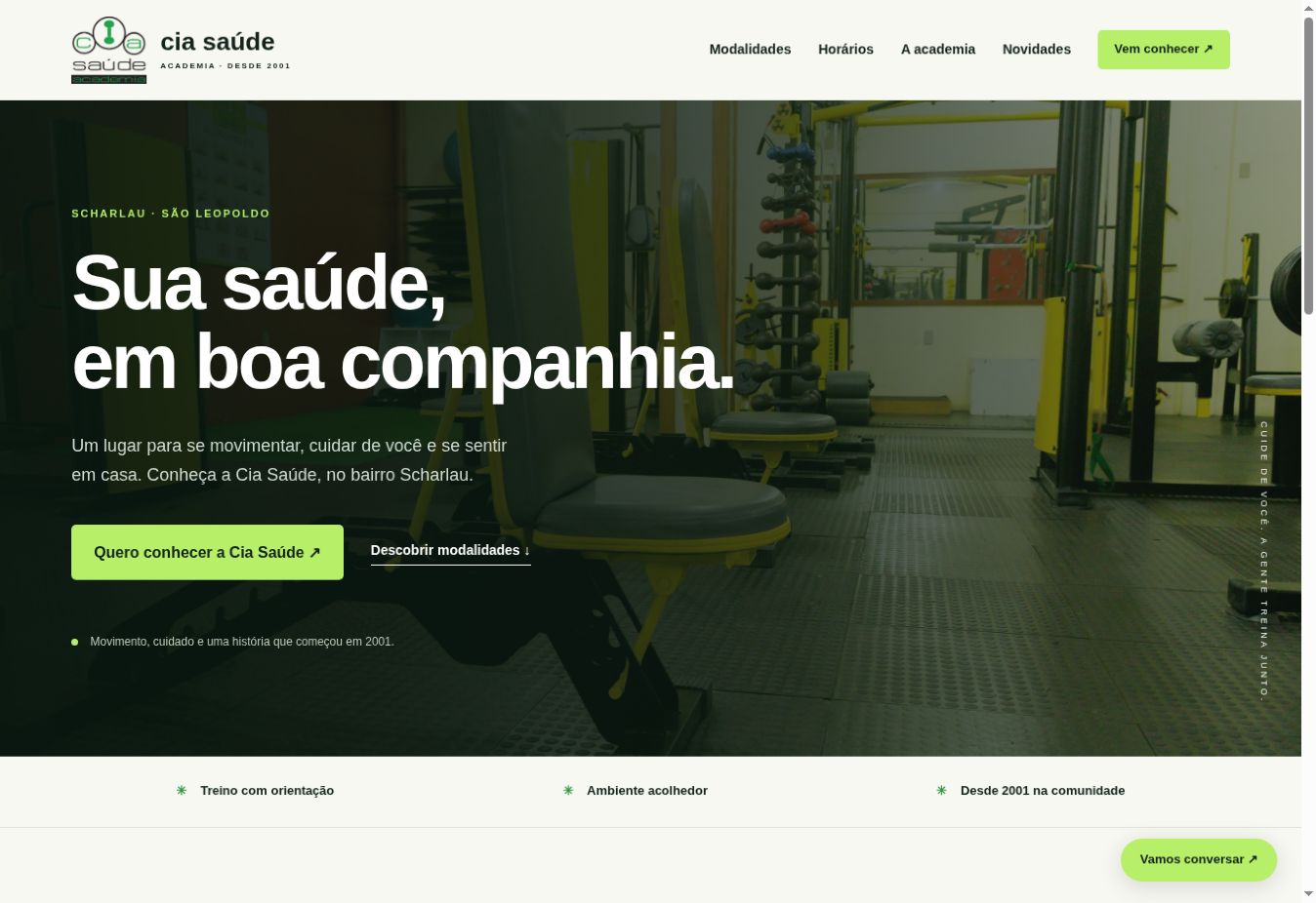 Captura do site da Academia Cia Saúde